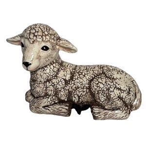 Vintage Scioto Lamb Ceramic Sheep Figurine Pottery Glazed Brown White 8"H x 9"L